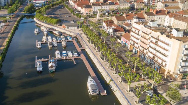 The Montceau-les-Mines marina opposite the town center.