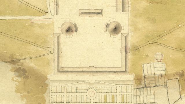 Plan de la La manufacture des cristaux de la Reine vers 1794, Le Creusot.