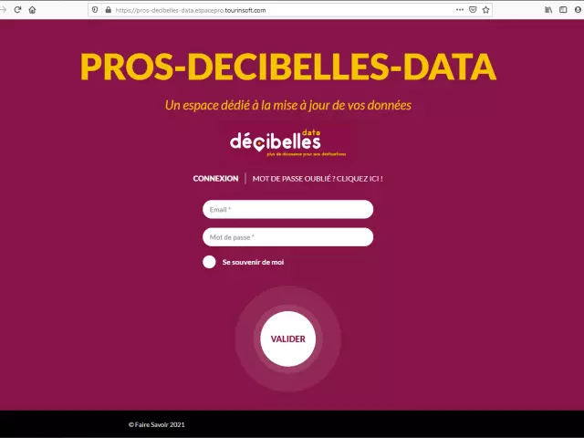 Login page to the Décibelles Data pros extranet.