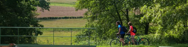 Cyclotouristes au bord du canal du Centre.